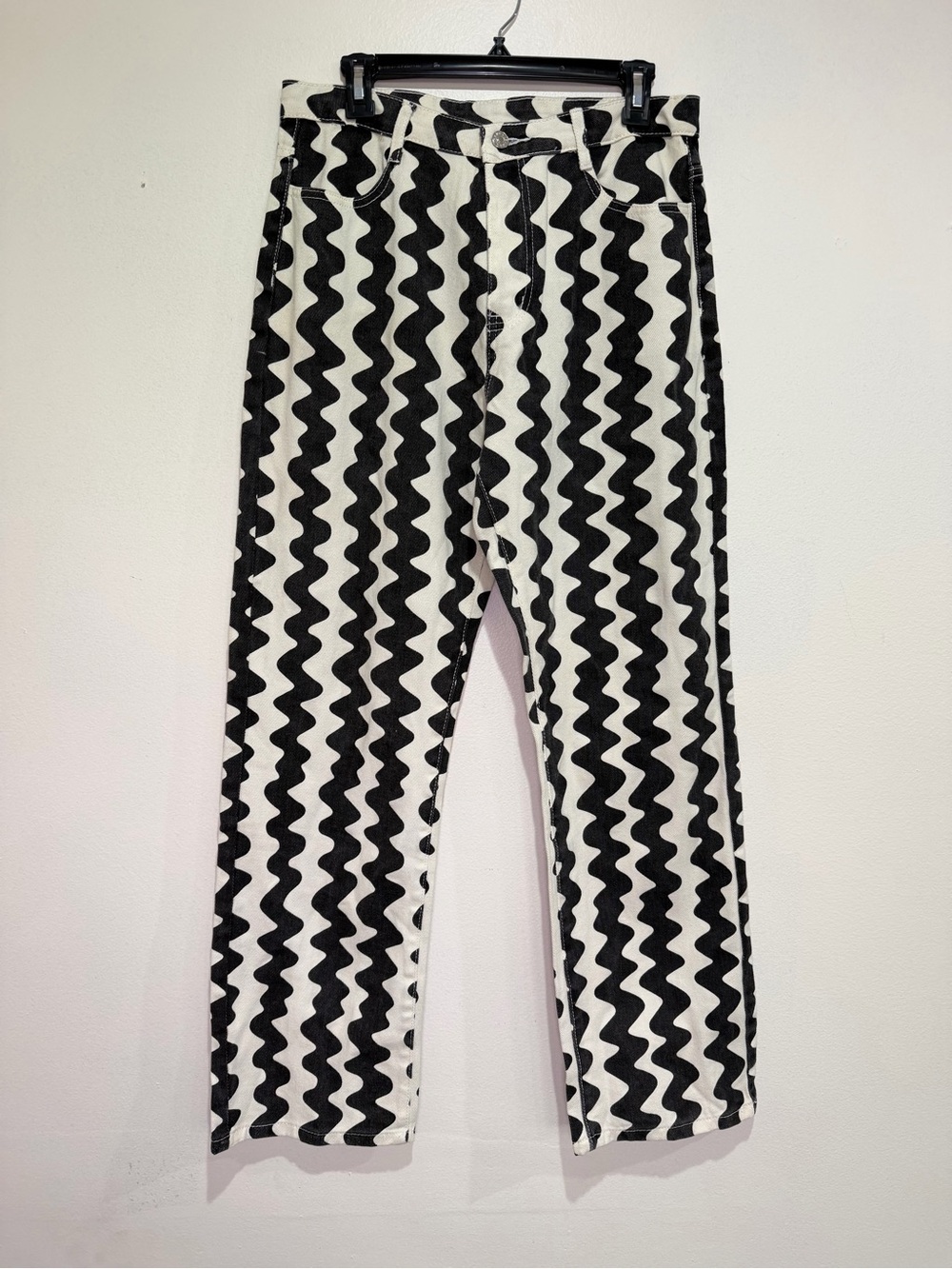 NWT Cider Black Cream Wave Matching Set Crop Top Wide Leg Pants Size Large - Picture 2 of 12